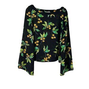 Flare Sleeve Floral Top Black Yellow Womens Size Small Flora Fauna Finn & Grace